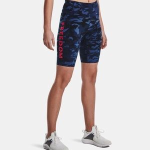 NWT Under Armour Women's Freedom Blue Bike Spandex Shorts Academy Red USA Flag